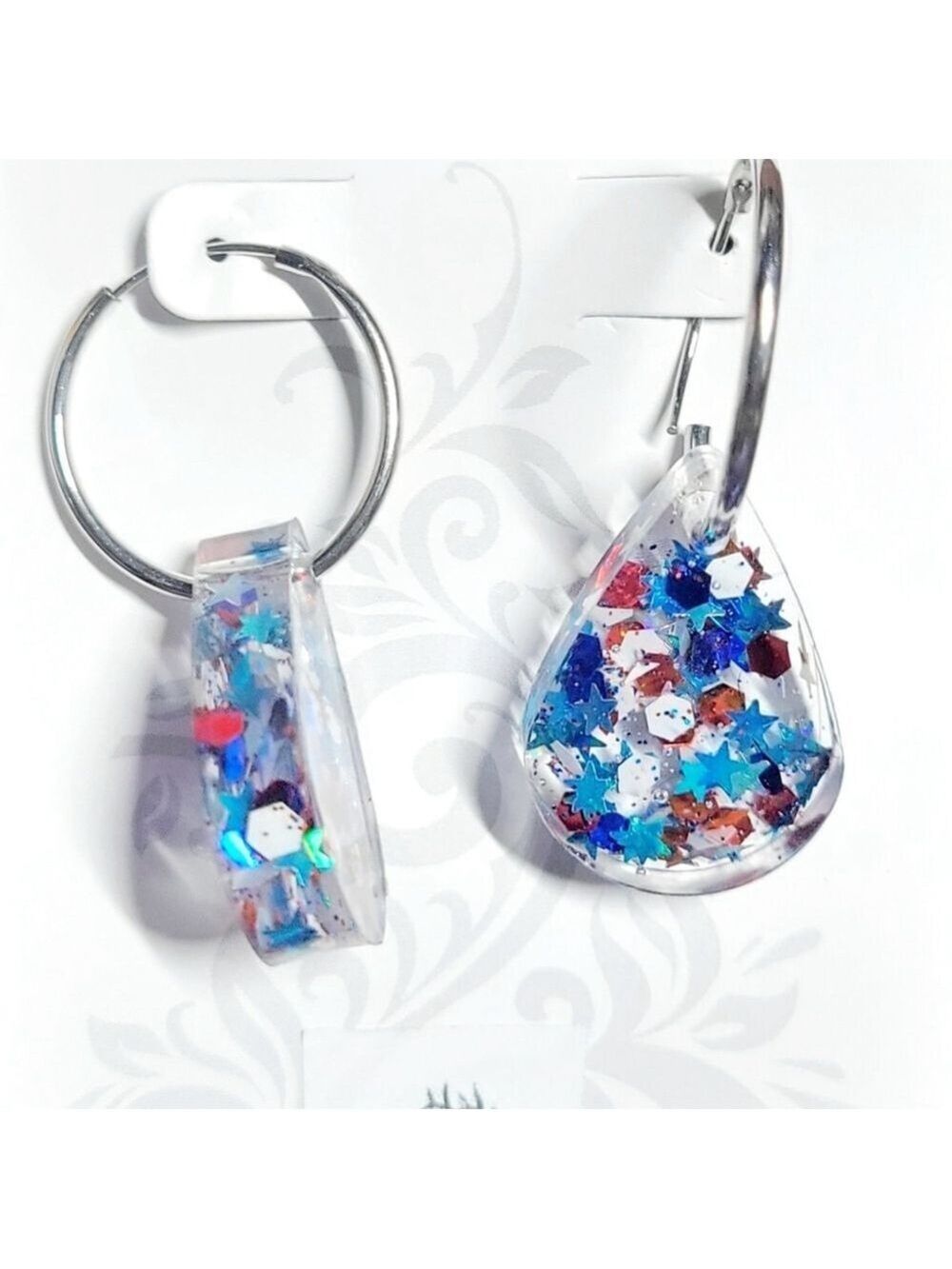 Patriotic 4th of July Red White and Blue Teardrop Earrings - Picture 3 of 6